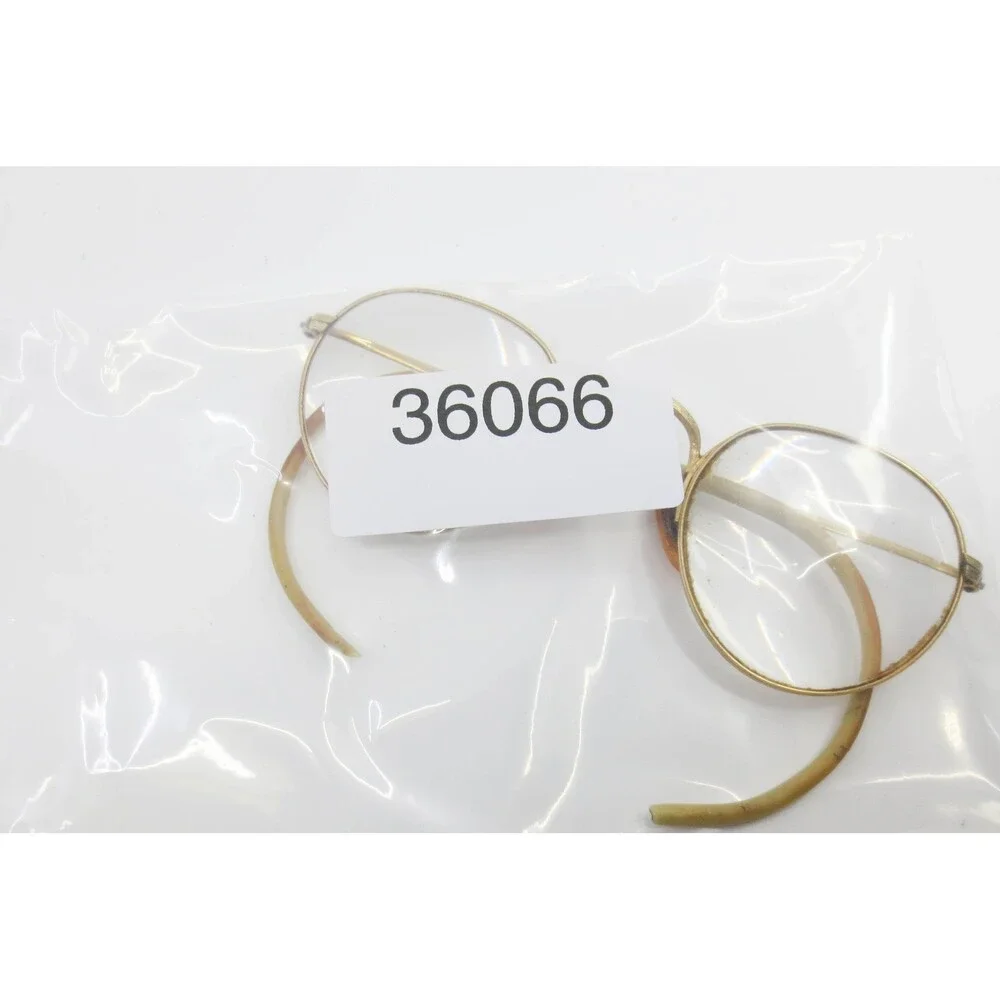 Vintage Gold Tone Round Wire Rim Eyeglasses Engraved Cable Temple Frames 36066